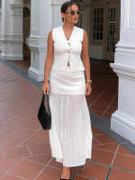Conjunto De Vestido Para Mujer Estilo Británico Con Botones Metálicos Y Volante Hasta El Tobillo Traje De Invierno Elegante Y Temperamental - details 4