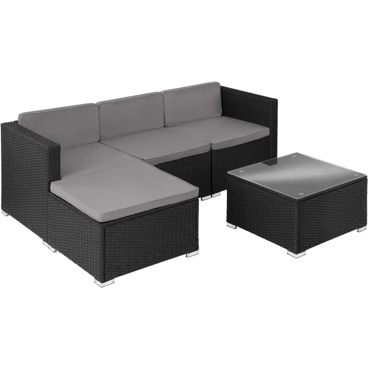 Tectake - Conjunto de ratán Lignano | Conjunto de ratán de cinco piezas | Fino trenzado de ratán sintético con protección UVA | Sólida estructura de acero con revestimiento en polvo - 1