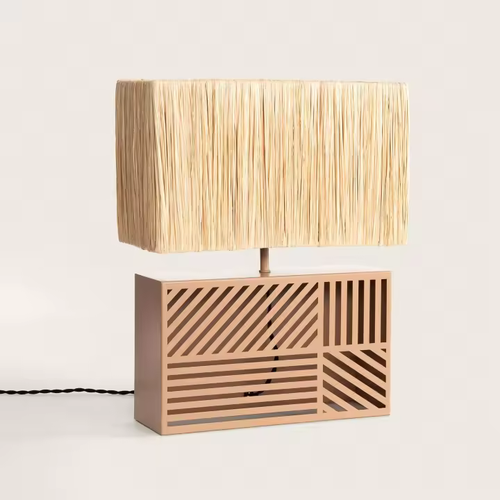 Ledkia Lámpara de Mesa Metal y Rafia Cartago Beige - 1