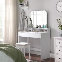 Tocador con Espejo Plegable, Espacio de Almacenamiento, Mesa de Maquillaje Moderna con 2 Cajones, 3 Compartimentos, Color Blanco - details 1