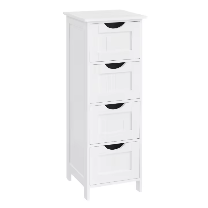 Estantería de baño de pie con 4 cajones, almacenamiento moderno para sala de estar, baño, comedor y cocina, dimensiones 30x30x82 cm en elegante blanco - 1