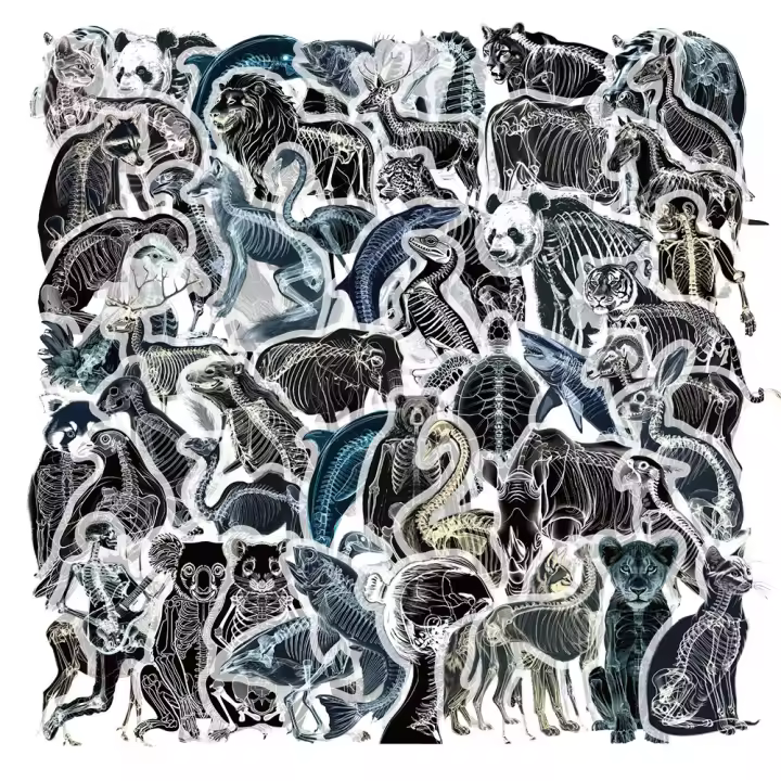 50PCS Pegatinas Creativas De Esqueleto X-Ray Negro Y Blanco Para Portátil Libros Y Móvil Decorativas De Plástico Estilo Europeo Y Americano - 1