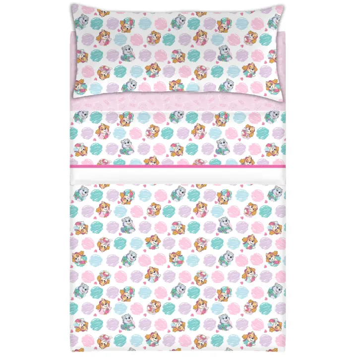 Paw Patrol Juego de Sábanas Patrulla Canina, 3 Piezas, 100% Microfibra, Azul y Rosa, para Cama 90 cm - 1