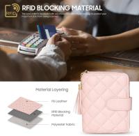 Cartera para tarjetas de crédito para mujer, tarjetero de piel acolchada con bloqueo RFID, tarjetero con cremallera, bolsillo para monedas con cremallera y ventana para DNI - Rosa - details 3
