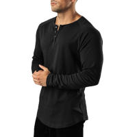 Camiseta De Manga Larga Para Hombre Estilo Hip Hop Casual Fitness Musculado Cuello V Ajustada Algodón Sport Gym - details 2