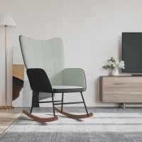 vidaXL Silla mecedora de terciopelo y PVC en color Gris claro/Gris oscuro | cómodas modernas ergonómicas para comedor cocina salón hogar - details 0