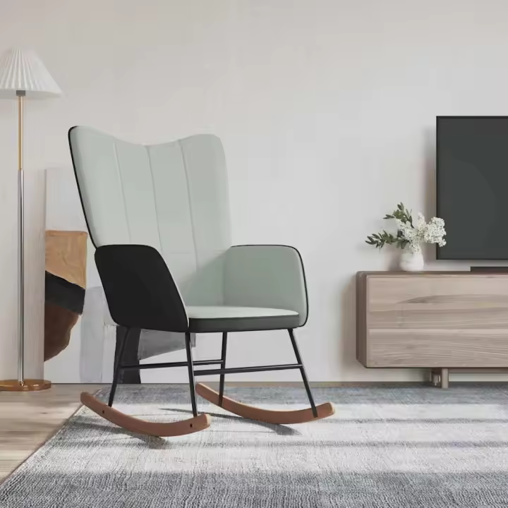 vidaXL Silla mecedora de terciopelo y PVC en color Gris claro/Gris oscuro | cómodas modernas ergonómicas para comedor cocina salón hogar - 1