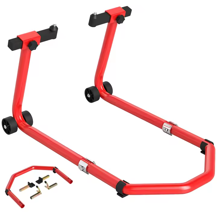 HOMCOM Caballete Moto Elevador Universal Carga 390 kg Soporte Rueda Delantera y Trasera Motocicleta Convertible con Adaptadores de Horquillas en U y L Ajustables y Ruedas para Reparación Mantenimiento - 1