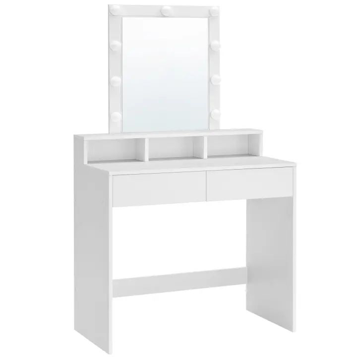 Tocador moderno con luces led ajustables, espejo iluminado, 2 cajones y 3 compartimentos, mesa de maquillaje con estilo y funcionalidad, color blanco o negro - 1