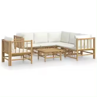 VIDAXL 3155189 juego de sofás y silla para jardín de 6 piezas fabricado en bambú con cojines de color blanco vida xl - 1