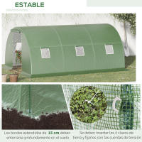 Outsunny Invernadero de Exterior 4,5x3x2 m Invernadero de Túnel con Paredes Laterales Enrollables 6 Ventanas de Malla y Puerta Enrollable con Cremallera Invernadero para Jardín Patio Verde - details 2