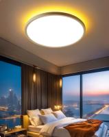 Lámpara techo ultraplana LED dorada, ideal para dormitorios y despachos. Con iluminación trasera ámbar, sirve como lámpara de noche. - details 3