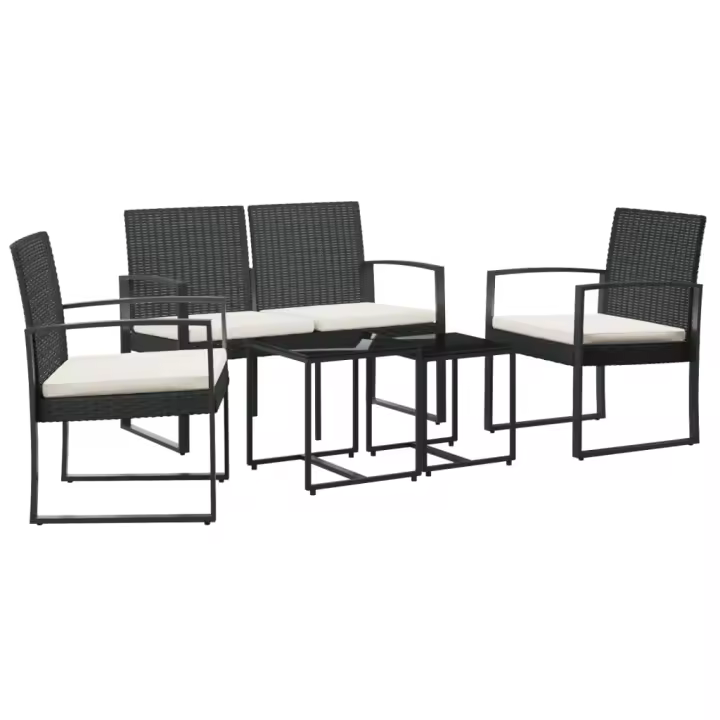 vidaXL Set comedor de jardín 5 pzas con cojines PP aspecto ratán negro - 1