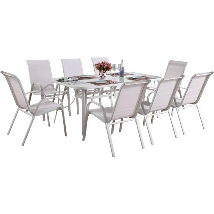 Conjunto De Jardín Mesa + 8 sillas de Textileno "Córdoba" - Crudo - 1