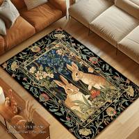 Alfombra De Decoración Moderna Con Diseño De Conejos En El Bosque Estilo Morris Floreal Victoriano Aesthetic Fairycore Para Dormitorio Y Sala - details 6