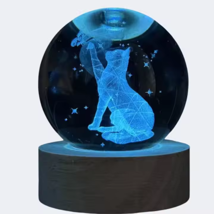 Lámpara De Noche Engraved Por Láser 3D Con Gato Y Mariposa Soporte De Madera Colorido Decoración Para El Hogar Sin Bombillas Incluidas - 1