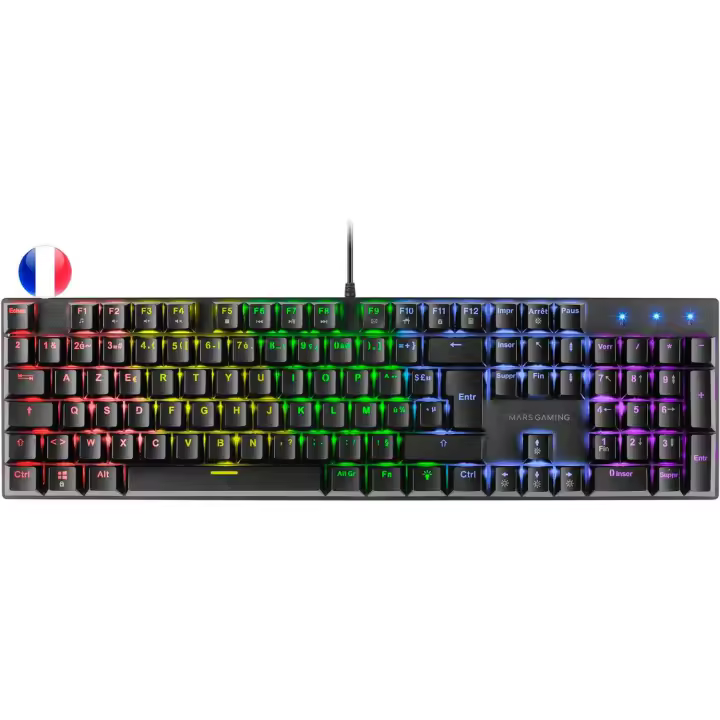 Mars gaming teclado mecanico rgb mk422 - tecnologia antipolvo - efectos de iluminacion rainbow - teclas ultra-resistentes - funciones multimedia y modo juego - pr de 1000hz - anti-ghosting avanzado - compatibilidad multiplataforma - frances - color n - 1