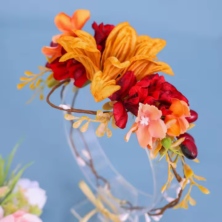 Diadema De Garlanda Naranja Retro Bohemio Accesorio De Cabello Para Viaje Y Vacaciones Simulación De Flores Material Otr - 1