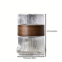 Vaso De Agua De Vidrio Estilo Japonés De 400ML Con Funda De Nogal Para Café Leche Té Vaso De Cerveza Mug De Bebida Coffeeware Simple Rayado - details 1
