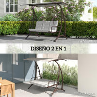Outsunny Columpio de Jardín Exterior de 3 Plazas Balancín de Jardín Exterior Convertible en Cama con Toldo Ajustable Protección UPF30+ y Cojines Carga 330 kg 200x120x175 cm Gris Claro - details 0