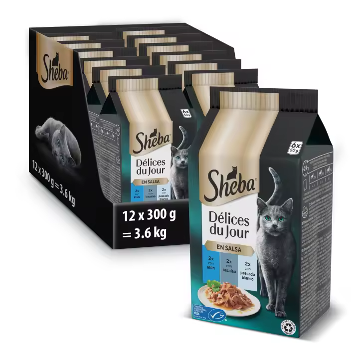 Sheba Délices du Jour Comida húmeda para Gatos, Sabor Pescado, Multipack (Pack de 12 x 6 bolsitas x 50g) - 1