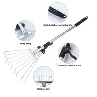 Rake De Jardín Telescópico De Acero Inoxidable Con 9 Dientes Cepillo De Hojas Para Colección De Restos En El Jardín Y Aseo Doméstico Herramienta De Mano - details 3