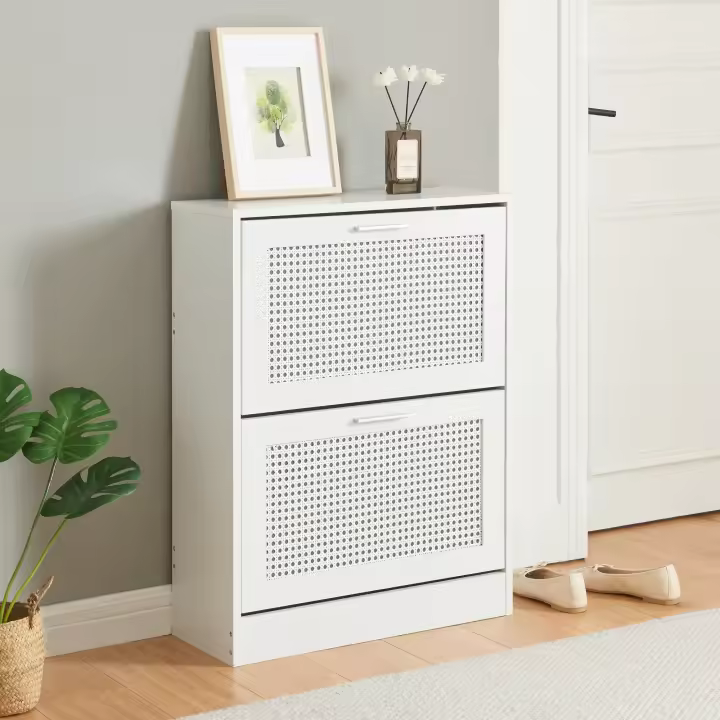 Zapatero Vesilahti con 2 puertas abatibles para 8 pares 80x60x24 cm - Blanco [en.casa] - 1