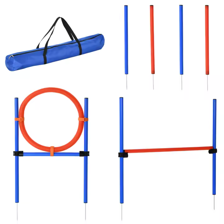PawHut Equipo de Entrenamiento de Agilidad para Perros, Juego de Ejercicios de Agilidad, Juego de Agilidad para Perros, Anillo de Salto de Vallas de Slalom para Perros, Campo de Entrenamiento Deportivo para Perros 3 en 1, Azul+Rojo - 1