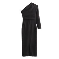 Vestido Asimétrico Elegante Y Moda Para Mujer Taop&Za 2024 Primavera Slim Fit Con Pliegues Y Rotura Textura Ánimo Hasta La Rodilla - details 5