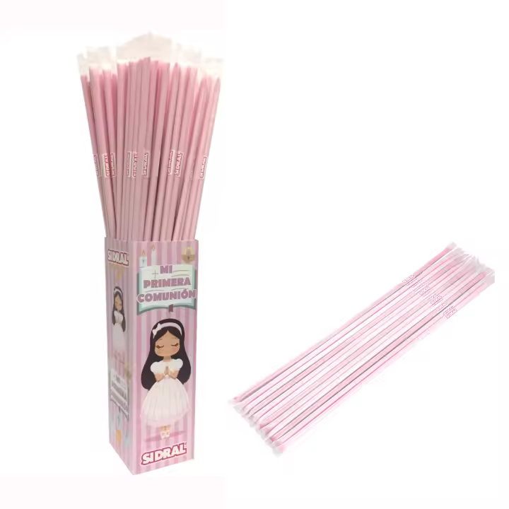 Cañas de SIDRAL Comunión 80 un. - Cañas de azúcar pica pica de Fresa, Cañas pica pica - Ideal para Fiestas (ROSA) - 1
