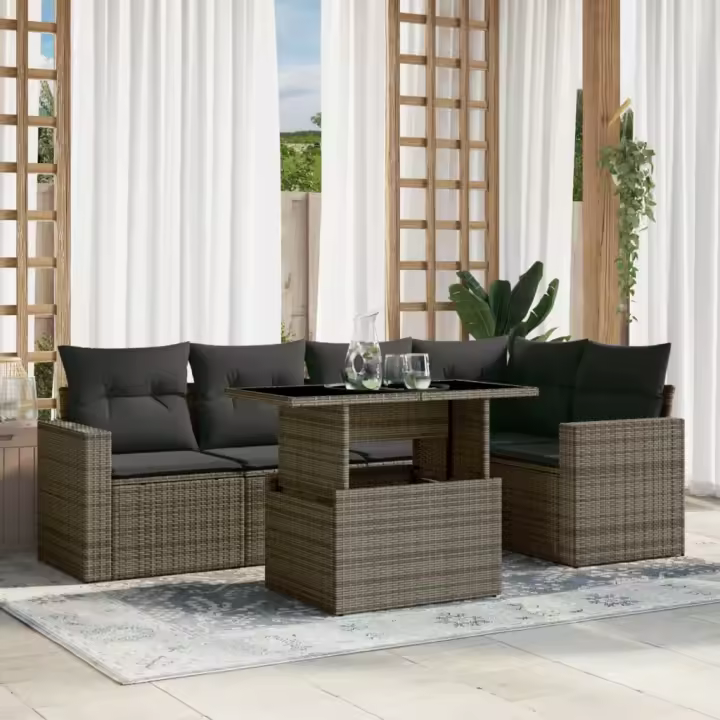 vidaXL Set de muebles de jardín 6 pzas y cojines ratán sintético gris - 1