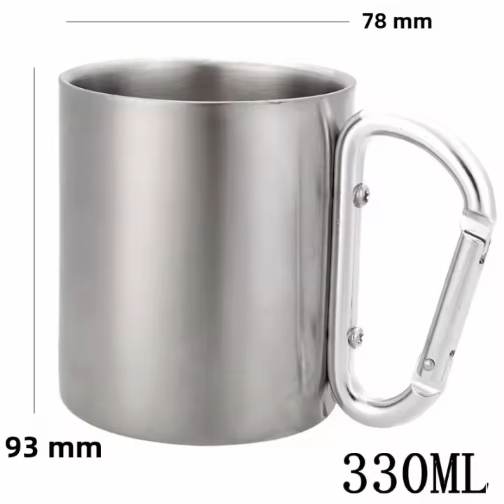 Taza De Viaje 300ml Acero Inoxidable Con Mango Y Hebilla De Autolock Para Camping Senderismo Escalada Exterior Taza Para Agua Café Té - 1