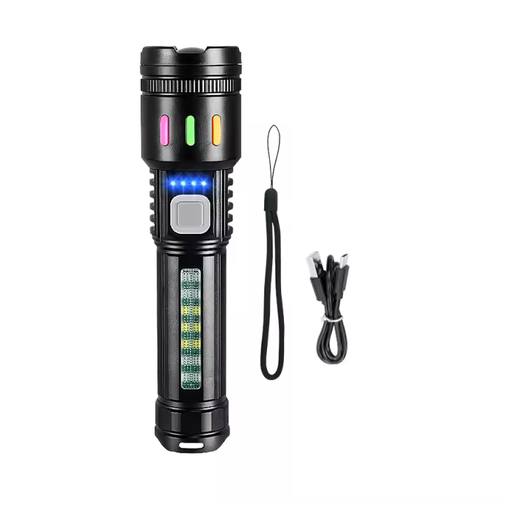 Linterna LED Ultra Brillante ABS 100000LM COB Roja Recargable USB 5 Modos Zoom Exterior Torcha Con Puntero Láser Resistente Al Choque Y Agua - 1