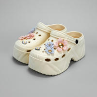 Sandalias De Tacón Alto En Imitación De Cuero Con Patrón De Flores Rosa Y Morada Moda Nueva X8809 Para Mujer Casual - details 2