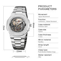 Reloj Mecánico Para Hombre Resistente Al Agua De Acero Inoxidable Con Reserva De Energía Y Movimiento Automático Skeleton Cuadrado Regalo - details 0