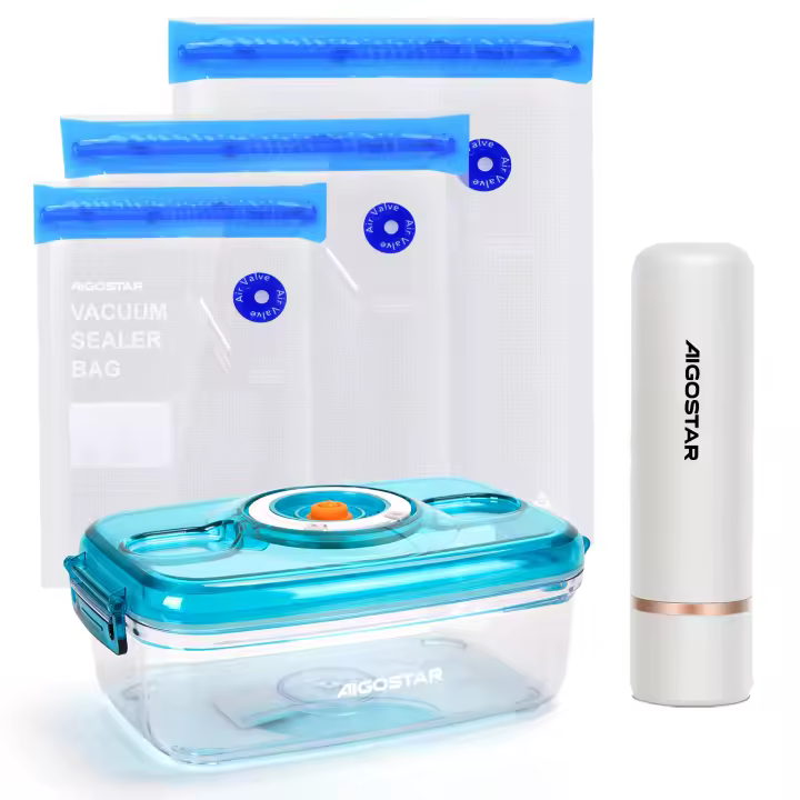 AIGOSTAR 300109PVE Bolsas de Vacío Para Alimentos, Mini Bomba de Vacío Portátil, Bolsas y Recipientes Para Envasar al Vacío, Envasadora al Vacío Recargable Por USB. - 1