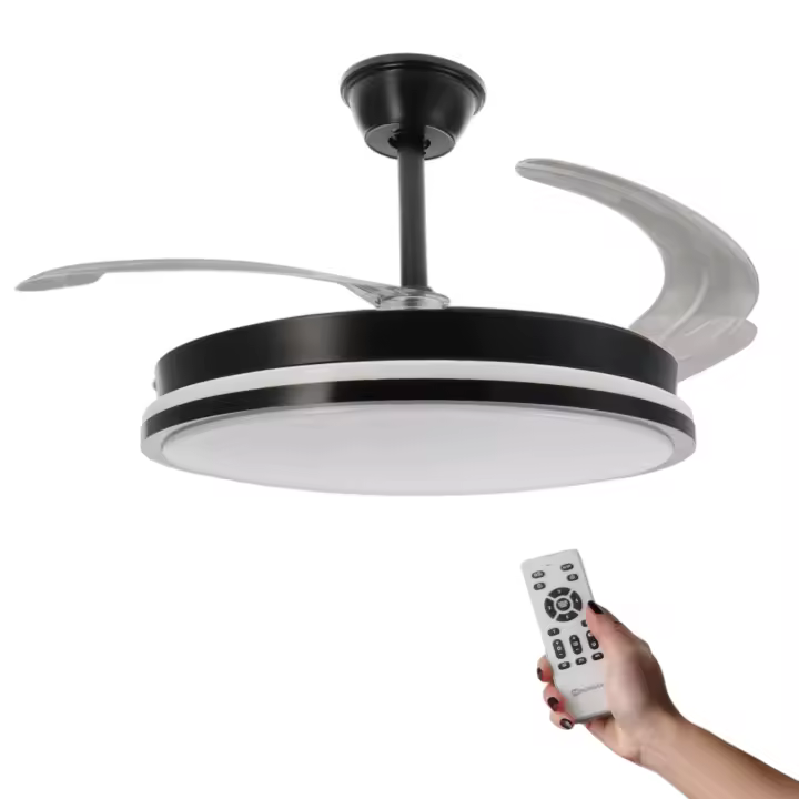 Ventilador de techo con luz LED 36W en 3 Temperaturas de Luz con Mando a Distancia -Motor DC Eficiente y Silencioso, 3 tonalidades, aspas desplegables retráctiles, 6 velocidades, control remoto, memoria, temporizador (ventilador-001 6990 D7) - 1