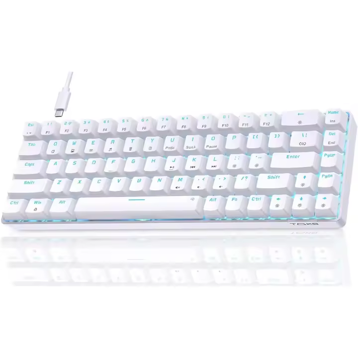 T68SE Teclado Mecánico Gaming Mini 60% Red Switch Mechanical Keyboard con Retroiluminación LED Cable USB-Type C Teclado Ultra-Compacto 68 Teclas Anti-Fantasma US Layout para PC/Windows - 1