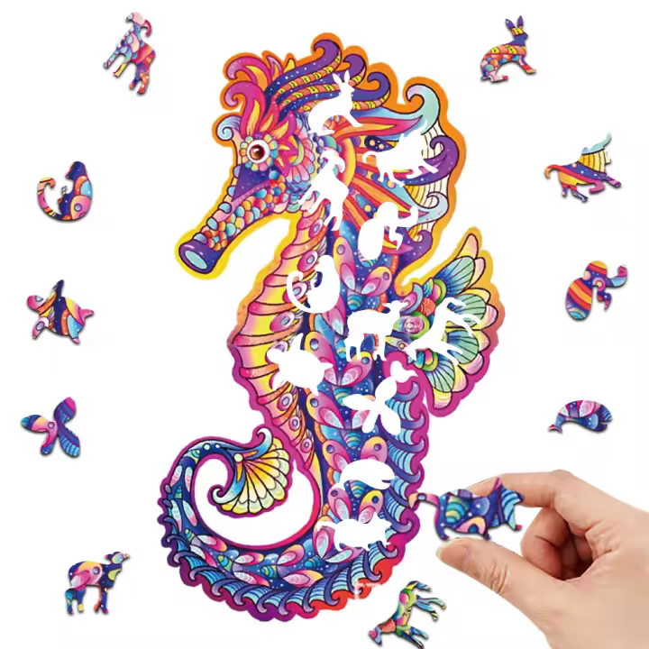 Rompecabezas De Madera Colorido Con Caballitos De Mar Juego Educativo Para Niños Y Adultos Regalo Personalizado 3D - 1