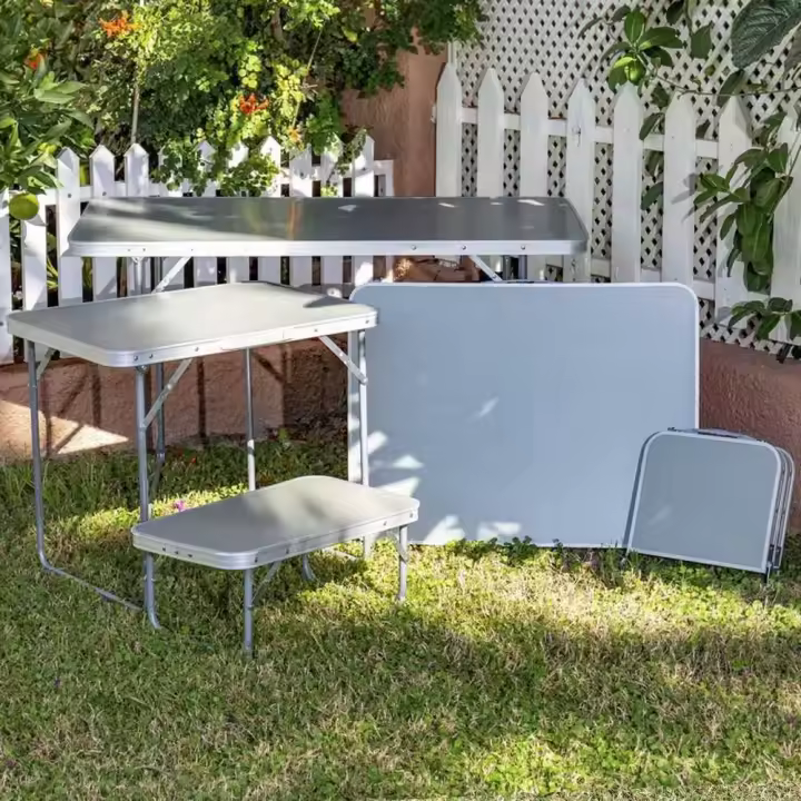 LILI HOME Mesa Plegable La superficie de la mesa está hecha de MDF (fibra de densidad media), resistente a los arañazos y a la oxidación, y fácil de limpiar. La construcción de aluminio ligero facilita su transporte. Los marcos de tubos de - 1