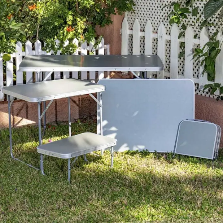 LILI HOME Mesa Plegable La superficie de la mesa está hecha de MDF (fibra de densidad media), resistente a los arañazos y a la oxidación, y fácil de limpiar. La construcción de aluminio ligero facilita su transporte. Los marcos de tubos de - 1