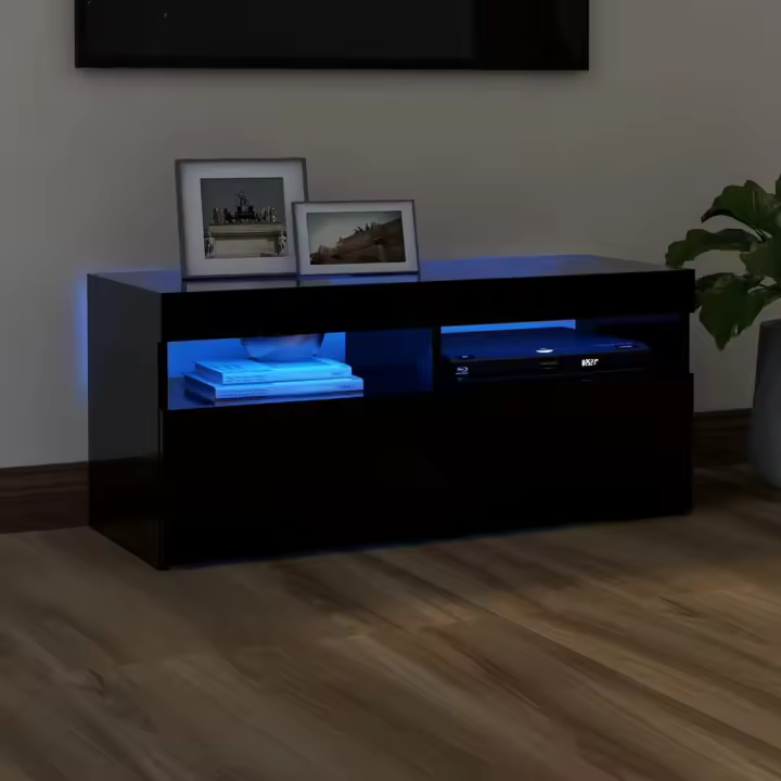 vidaXL Mueble de TV con luces LED negro 90x35x40 cm - 1