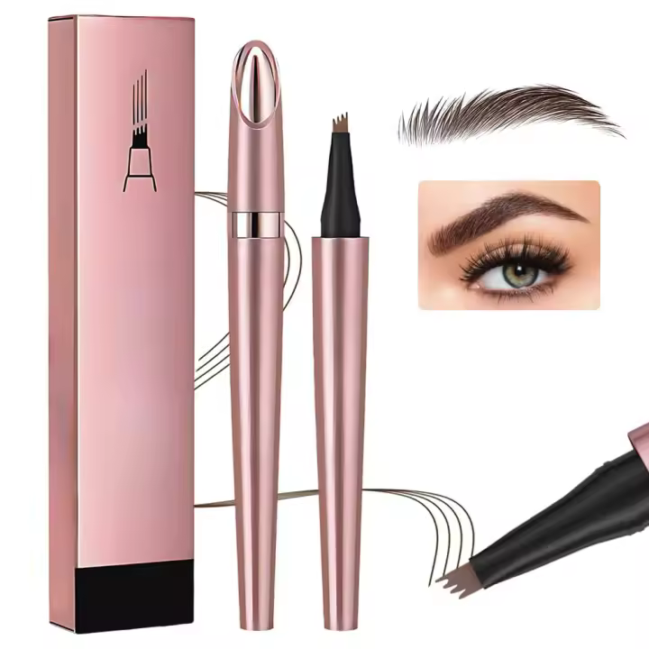 Lápiz de cejas con microblading, maquillaje 3D resistente al agua para contorno de cejas, 4 puntas de precisión, trazo fino, natural, duradero, marrón oscuro - 1