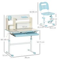 HOMCOM Juego de Escritorio y Silla para Niños de +3 Años con Altura Ajustable Pupitre Infantil con Tablero de Mesa Inclinable Cajón y Estantería para libros 80x52x88-109 cm y 35,5x44,5x66-80 cm - details 2