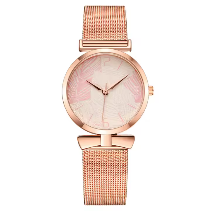 Reloj para mujer con hojas y diseño de cinta de boda, correa de malla, movimiento de cuarzo, un diseño natural y romántico - 1