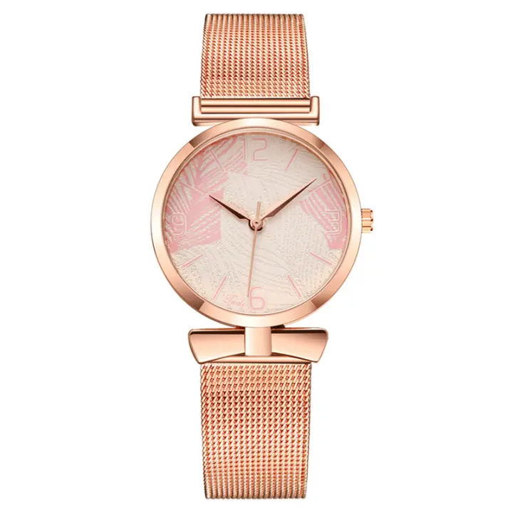 Reloj para mujer con hojas y diseño de cinta de boda, correa de malla, movimiento de cuarzo, un diseño natural y romántico - 1