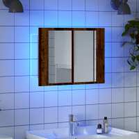 vidaXL Armario espejo de baño con luz LED acrílico 60x12x45 cm en color Negro/Gris hormigón/Madera antigua y más | almacenamiento funcional diseño moderno para baño dormitorio sala - details 2