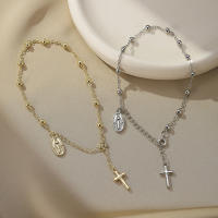 Pulsera De Moda Cristiana Con Cruz Y Cuentas Ajustable Para Mujer Cadena De Mano Joyería Elegante En Aleación De Zinc - details 0