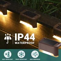 Luces solares para exteriores pack de 4 luces para escaleras impermeables iluminación LED para escaleras exteriores escalones vallas patios terrazas marrón blanco cálido - details 1