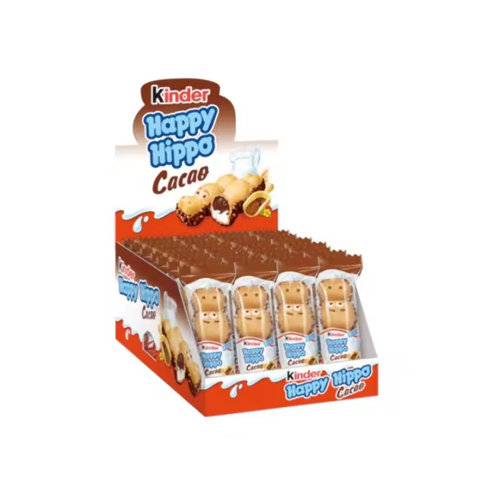 Kinder Happy Hippo de Cacao  - Caja con 28 unidades de 20,7gr cada una - Barquillo de crujiente galleta con forma de hipopótamo y relleno de crema de cacao. Cada unidad va envuelta individualmente - 1